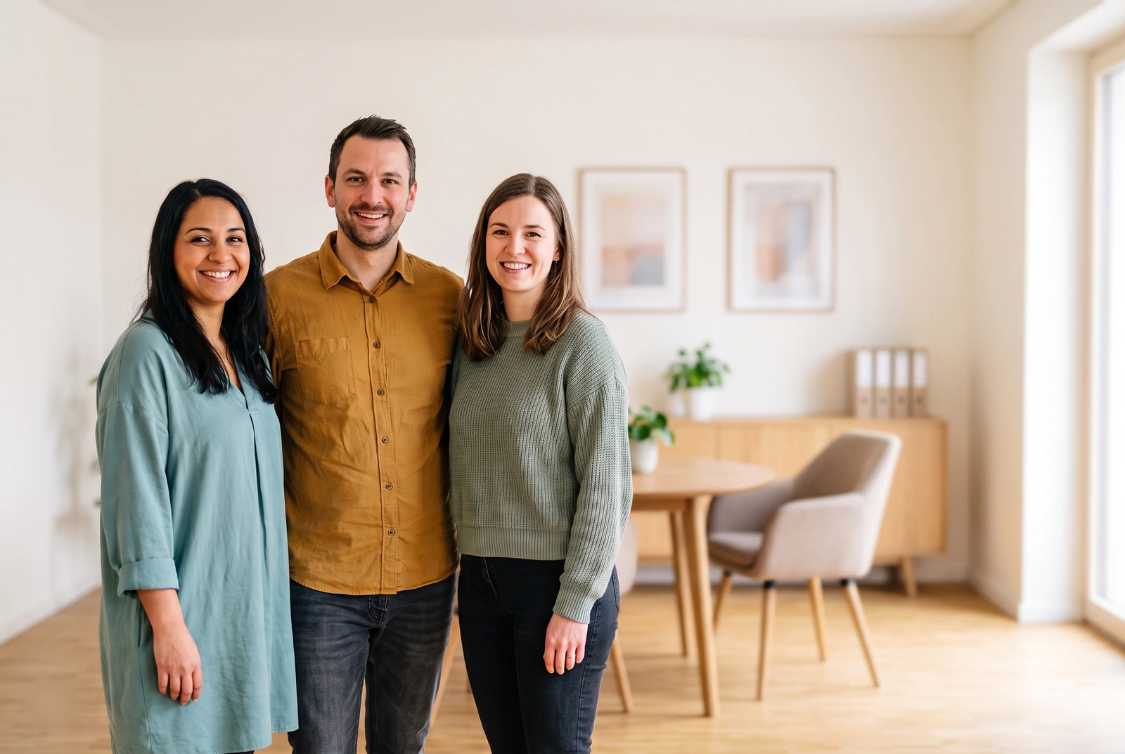 Das Team von KuSo — drei Fachkräfte im Beratungsraum